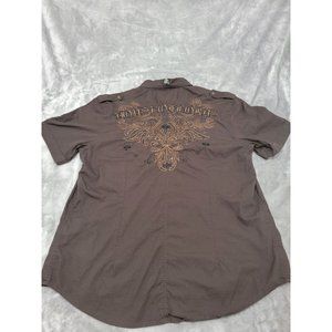 House of Lords Men's XL Short‎ Sleeve Brown Embellished Shirt Gothic, Moto, Rock